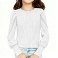 thumbnail image 1 of Girls' Ribbed Long Sleeve Top Crew Neck Solid Casual Pullover Comfortable Fitted Blouse for Daily Wear & Layering (5-14 Years), 1 of 9
