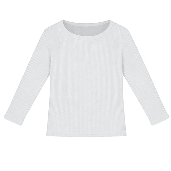 Girls Ribbed Long Sleeve Tops, Crew Neck Stretchy Slim Fit Layering Basic Tees for Daily Wear