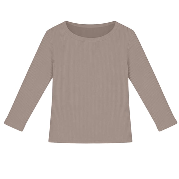 Girls Ribbed Long Sleeve Tops, Crew Neck Stretchy Slim Fit Layering Basic Tees for Daily Wear