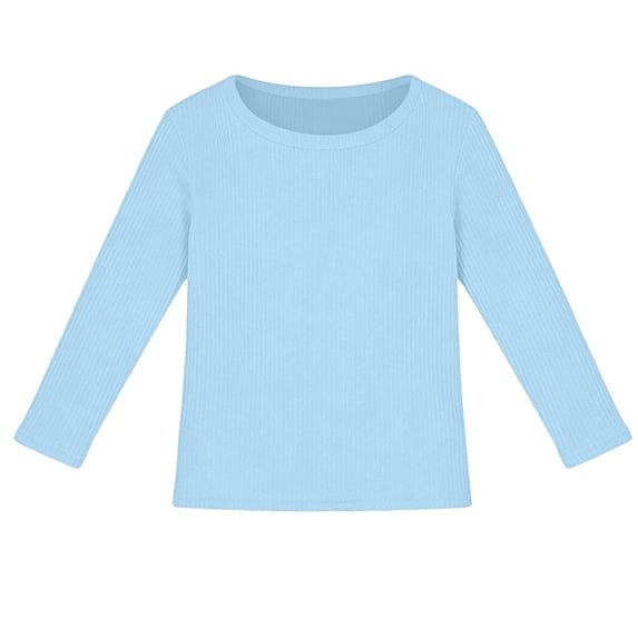 Girls Ribbed Long Sleeve Tops, Crew Neck Stretchy Slim Fit Layering Basic Tees for Daily Wear