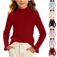 thumbnail image 1 of Girls Ribbed Mock Neck Knit Sweater Slim Fit Long Sleeve Ruffle Trim Basic thermal Top for Kids Ages 0-12 Fall Winter Layering Shirt Sky Blue 10-12 Years, 1 of 6