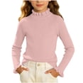 thumbnail image 1 of Girls Ribbed Mock Neck Knit Sweater Slim Fit Long Sleeve Ruffle Trim Basic thermal Top for Kids Ages 0-12 Fall Winter Layering Shirt Pink 0-3 Years, 1 of 6