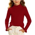 thumbnail image 1 of Girls Ribbed Mock Neck Knit Sweater Slim Fit Long Sleeve Ruffle Trim Basic thermal Top for Kids Ages 0-12 Fall Winter Layering Shirt Red 0-3 Years, 1 of 6