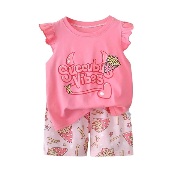 Girls Ribbed Outfit Set with Flutter Sleeve Top and Shorts, 2 Piece Summer Casual Wear Girls Short Sets
