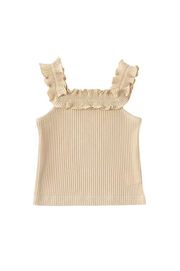Girls Ribbed Ruffle Tops Ruffle Strap Sleeveless Casual Loose Tank Shirts for Kids