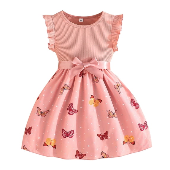 Girls Ribbed Sleeveless Summer Dress With Print Flowy Dress Toddler Clothes