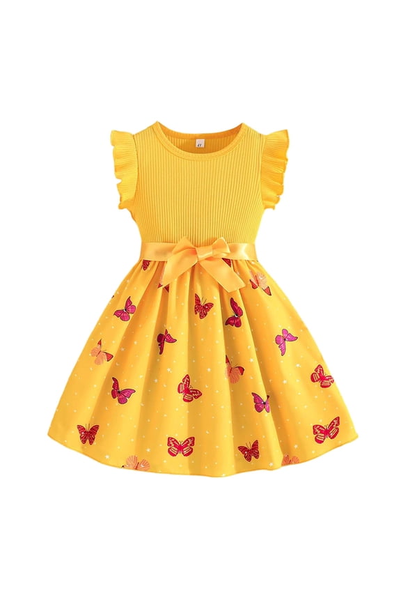 Girls Ribbed Sleeveless Summer Dress With Print Flowy Dress Toddler Clothes
