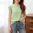 thumbnail image 1 of Girls Ribbed T-Shirt Toddler Cute Flutter Ruffle Short Sleeve Crewneck Slim Fit Top Casual Daily Playwear Basic Summer Outfits, 1 of 6