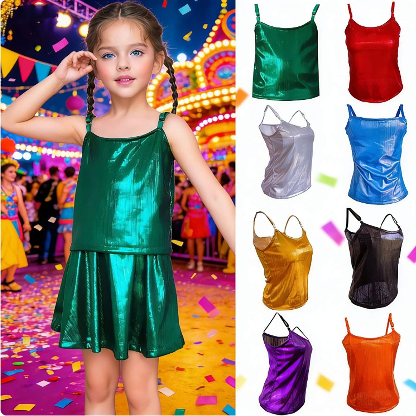 Girls Ribbed Tank Top Sleeveless Carnival Stretchy Camisole Dance Party ...