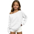 thumbnail image 1 of Girls Ribbed off Shoulder Sweatshirts Oversized Trendy Solid Sweater Kids, 1 of 5