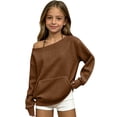 thumbnail image 1 of Girls Ribbed off Shoulder Sweatshirts Oversized Trendy Solid Sweater Kids, 1 of 5