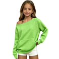 thumbnail image 1 of Girls Ribbed off Shoulder Sweatshirts Oversized Trendy Solid Sweater Kids, 1 of 5