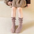thumbnail image 1 of Girls Ribben Knit Ruffle Crew Socks Bow Decor Double Frilly Ankle Socks Soft Cotton Breathable Princess Long Sock, 1 of 5