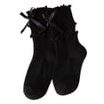 thumbnail image 1 of Girls Ribben Knit Ruffle Crew Socks Bow Decor Double Frilly Ankle Socks Soft Cotton Breathable Princess Long Sock, 1 of 4