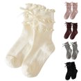 thumbnail image 1 of Girls Ribben Knit Ruffle Crew Socks Bow Decor Double Frilly Ankle Socks Soft Cotton Breathable Princess Long Sock, 1 of 5