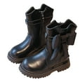 thumbnail image 1 of Girls Riding Boots Cute Bow Zipper Fall Winter Ankle Booties Round Toe Chunky Lug Sole Princess Boots, 1 of 5