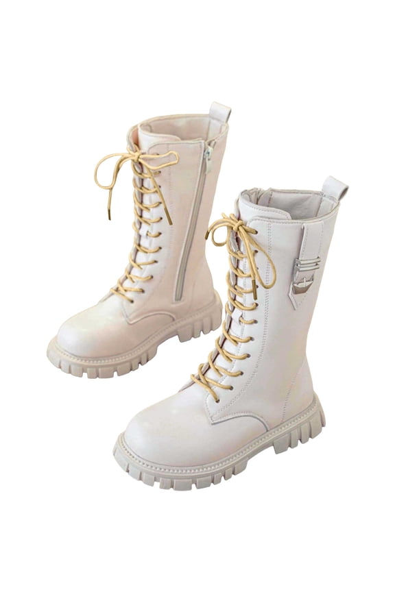 Girls Riding Boots Lace up Zipper Mid Calf Combat Booties for Little Kid Big Kid Fashion Buckle Tall Fall Boots