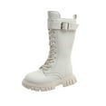 thumbnail image 1 of Girls Riding Boots Leather Knee High Boots Side Zipper Lace Up Mid Calf Shoes for Little Big Kid Combat Boots, 1 of 5
