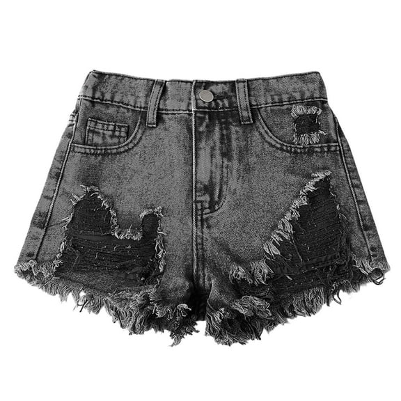 Girls Ripped Denim Shorts High Waist Distressed Hem Fashion Summer Casual Jean Shorts for Teen Girls 8-12 Years