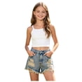 thumbnail image 1 of Girls Ripped Jean Shorts Vintage Straight Leg Denim Shorts Frayed Hem Cute Denim Shorts Streetwear Jean Shorts Ripped, 1 of 8