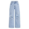 thumbnail image 1 of Girls Ripped Jeans, Elastic Mid-Waist Baggy Wide Leg Denim Pants, Streetwear, Trendy Clothes for Teens 4 to 14Y Back to School Outfits for Girls, 1 of 7