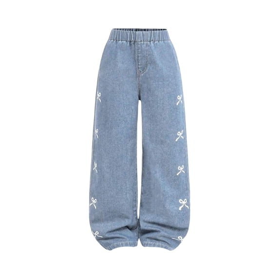 Girls Ripped Jeans Ripped Denim Jean for Girls Cute Baggy Pants Wide Leg High Waisted Trousers | Back to School Clothes Teens Outfits Ripped Streetwear Wide Leg Denim Pants Y2k Tween Clothes