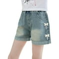 thumbnail image 1 of Girls Ripped Raw Hem Denim Shorts Elastic Waist Straight Leg Jean Shorts Casual Summer Skort, 1 of 7