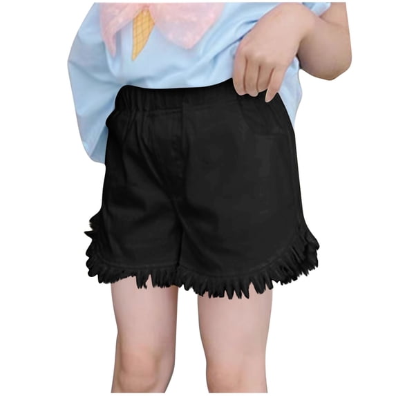 Girls Ripped Raw Hem Jeans Shorts Elastic Waistband Short Denim Pants Kids Summer Going Out Outfits Black,8 Years