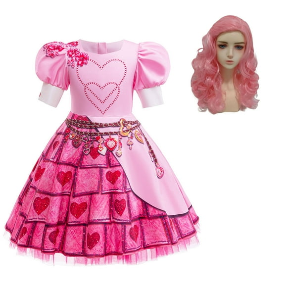 Girls Rise Red Costume with Wig Bridget Pink Dress Halloween Birthday Outfits, 9-10Y