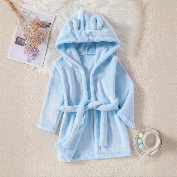 Girls Robe Blue Robe Long Sleeve Robe with Hood 2T Girls Pajamas