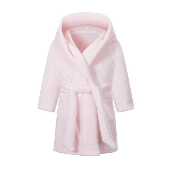 Girls Robes, Plush Soft Fleece Pink Print Hooded Bathrobe for Kids 2-12Years