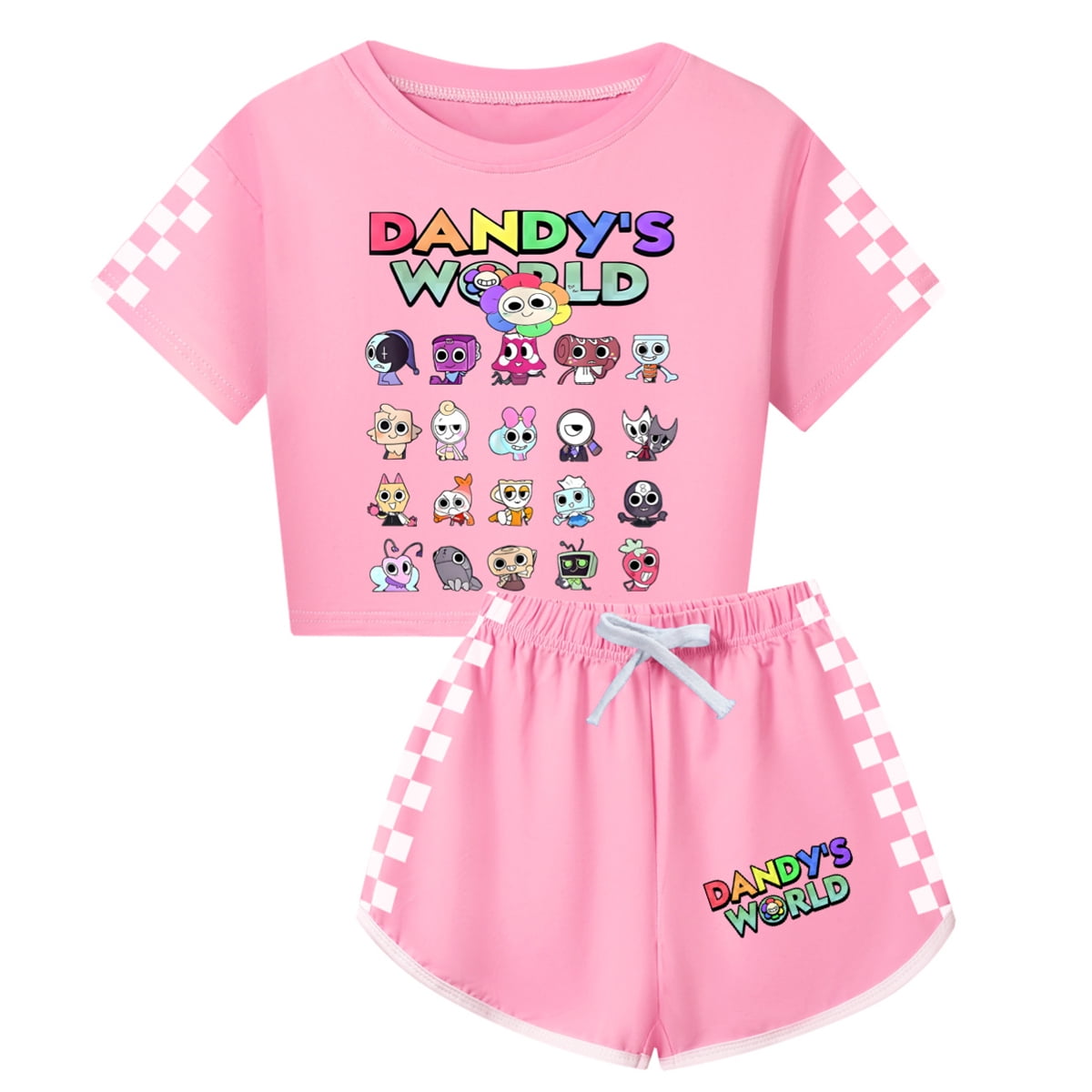 Girls Roblox Dandy's World Youtube Game Cartoon Short Sleeve T-shirt&Shorts Athletic Outfit Summer Jogging T-Shirt Tracksuit 2 Pcs printed Casual Tops Cotton Tees Set Clothes Kids Anime Gifts 3-13