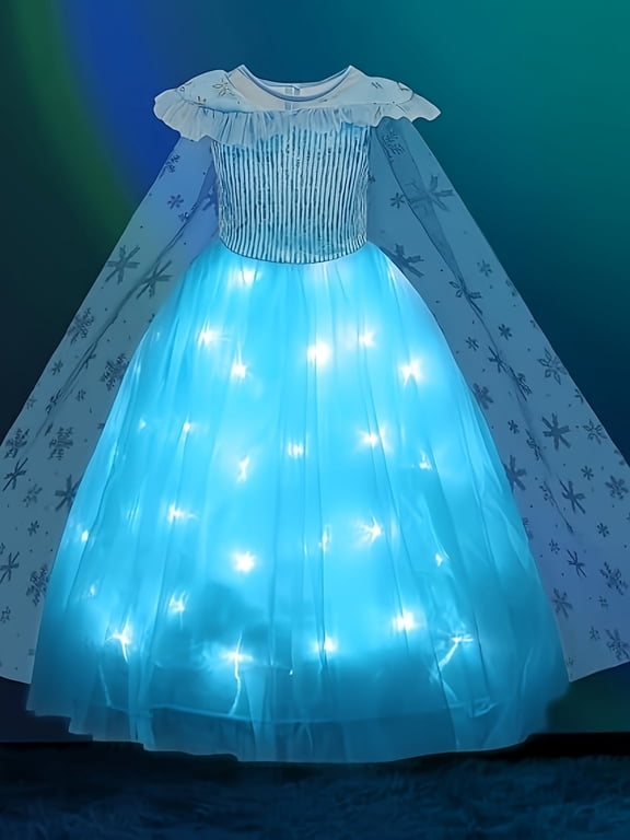 Girls' Role-Playing LED Light Princess Dress, Fairy Cape Costume, Holiday Party Ball Gown (Batteries Not Included)