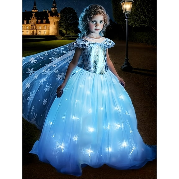 Girls' Role-Playing LED Light Princess Dress, Fairy Cape Costume, Holiday Party Ball Gown (Batteries Not Included)
