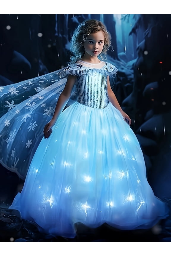 Girls' Role-Playing LED Light Princess Dress, Fairy Cape Costume, Holiday Party Ball Gown (Batteries Not Included)