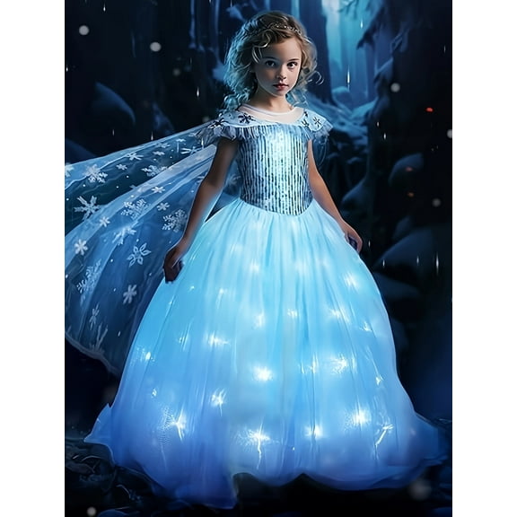 Girls' Role-Playing LED Light Princess Dress, Fairy Cape Costume, Holiday Party Ball Gown (Batteries Not Included)