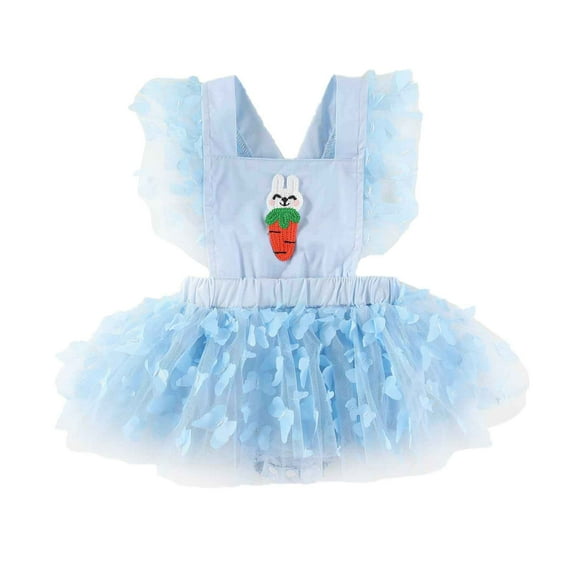 Girls Romper Baby Summer Mesh Dress Bodysuit Casual Sleeveless Romper With Embroidery Baby Onsies Blue 3 Months-6 Months