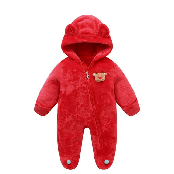 Girls Romper Baby Winter Jumpsuit, Christmas Snowsuit, Romper Warm Coat Baby Bodysuit Red 6 Months-9 Months