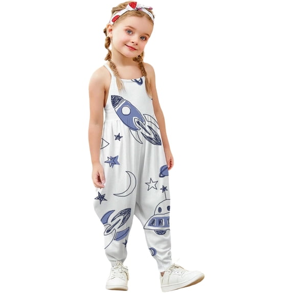Girls Romper Girls Fun Print Sleeveless Romper Jumpsuits Girls Jumpsuit White 4-5 Years
