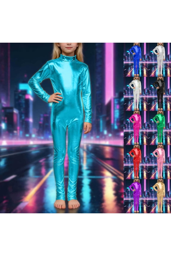 Girls Romper Girls Metallic High Neck Long Sleeve Performance Romper Glitter Gold Girls Jumpsuit Gold 7-9 Years