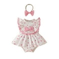 thumbnail image 1 of Girls Romper Girls Sleeveless Ribbed Strawberry Prints Romper Bodysuits Dress Headbands Set Baby Romper Pink 0 Months-3 Months, 1 of 6