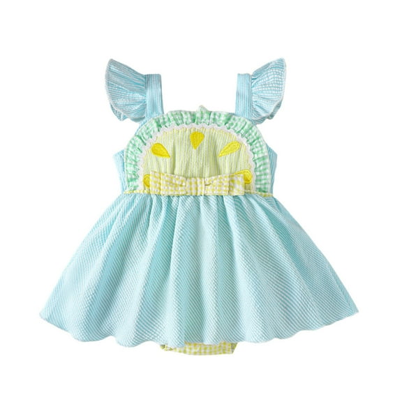 Girls Romper Girls Summer Watermelon Print Fly Sleeve Plaid Romper Baby Bodysuits Dress Baby Romper Blue 3 Months-6 Months