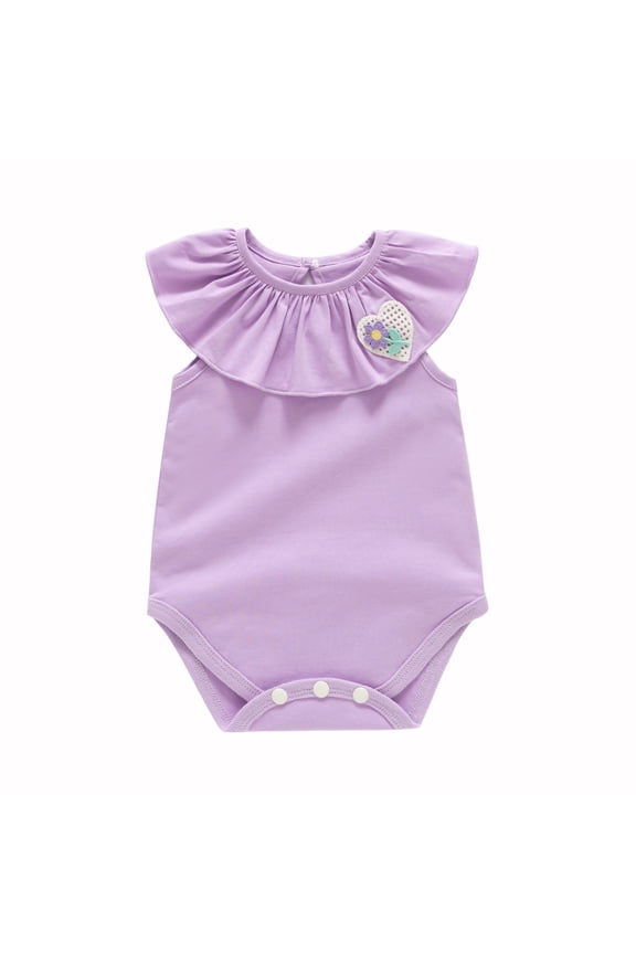 Girls Romper Toddler Girls Summer Solid Cotton Romper Soft Breathable Sleeveless Jumpsuit with Snap Buttons Baby Rompers Purple 3 Months-6 Months