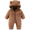 thumbnail image 1 of Girls Romper Jumpsuit Loose Fit Newborn Baby Bear Romper Outfit Suit Fold Over Mittens Footies Girls Boys Winter Snowsuit Fuzzy Fluffy Clothes Hooded Jumpsuit Brown 80, 1 of 4
