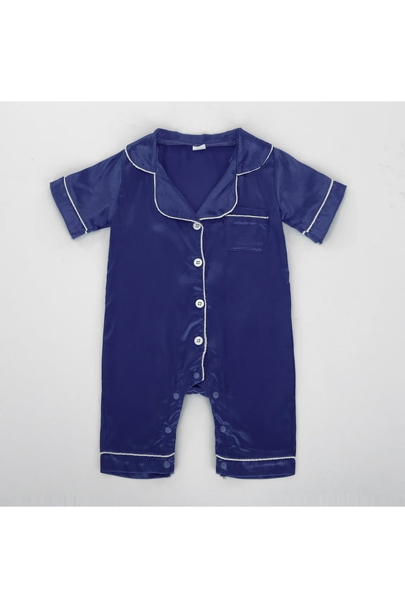 Girls Romper Kids Silk Homewear Button Down Short Sleeve Satin Jumpsuits Girls Jumpsuit Blue 3-6 Months