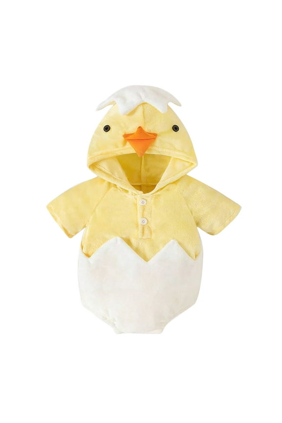 Girls Romper Easter Carnival Hatching Chicken Jumpsuit Baby Hooded Chick Romper Bodysuit Baby Boy Bubble Romper Yellow 0 Months-3 Months