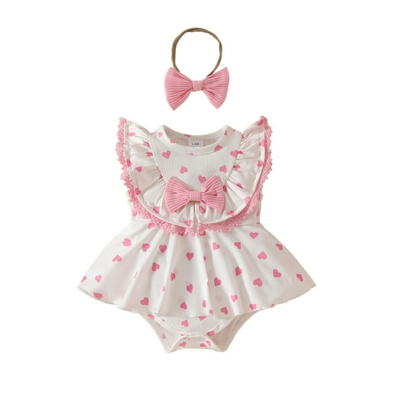 Girls Romper Sleeveless Ribbed Strawberry Cute Print Romper Dress Headbands Set Newborn Onesies Girl Pink