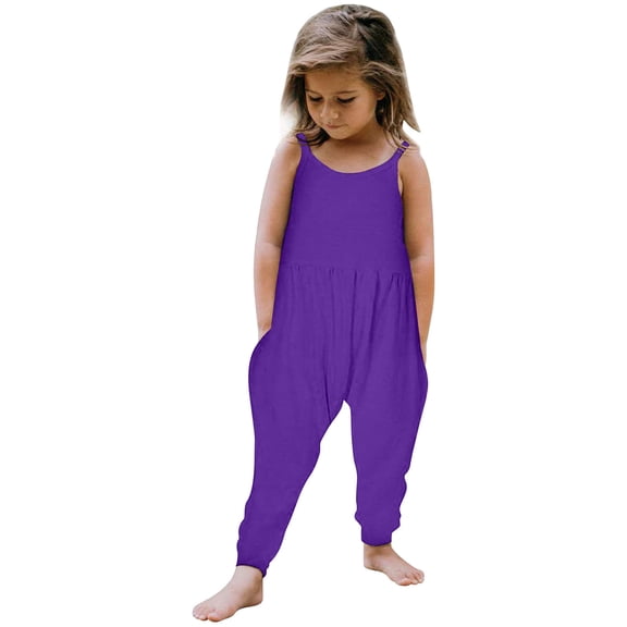 Girls Romper Sleeveless Summer Rompers for Girls Casual V Neck Suspender Overalls with Side Pockets Girls Outfit 4-5 Y
