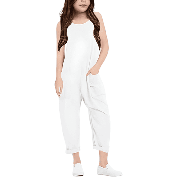 Girls Romper Sleeveless Summer Rompers for Girls Casual V Neck Suspender Overalls with Side Pockets Outfits for Girls 4-5 Y