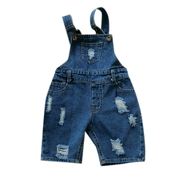 Girls Romper Summer Denim Ripped Shorts for Toddler Boys and Girls Elastic Thin Breathable Casual Overalls Baby Romper Blue 1 Years-2 Years